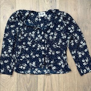 Rouje Midnight Blue and Ivory Floral Top